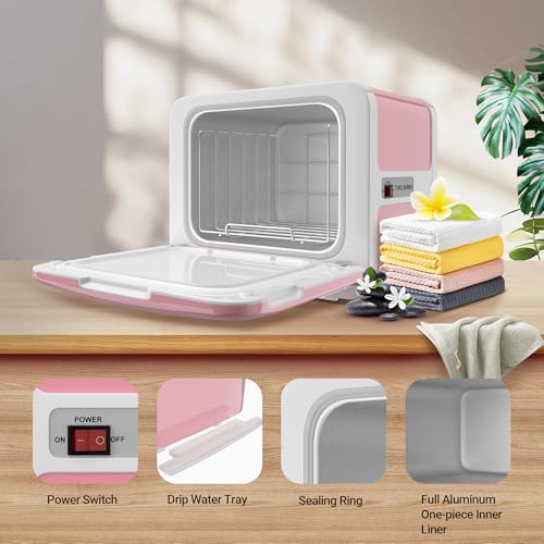 Towel Warmer, 8.5L Towel Warmer Cabinet can Hold 12 Wet Facial Towels,Fast Heating with One-piece all-aluminum liner,Hot Towel Warmer Use for Spa,Hair Beauty,Salon - Pink