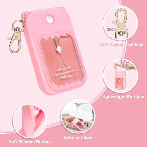 Hand Sanitizer Spray Case for Touchland Silicone Touchland Case Keychain Cute Hand Sanitizer Spray Holder Compatible with Touchland Power Mist Gentle Mist Glow Mist, Pink