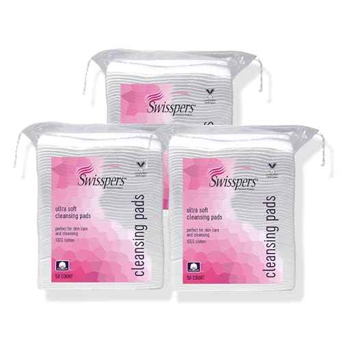 Swisspers Premium Facial Cleansing Pad, 100% Cotton, Ultra Soft, Extra Large, 50 White Pads per Reclosable Bag, 3 Bags (150 Pads Total)