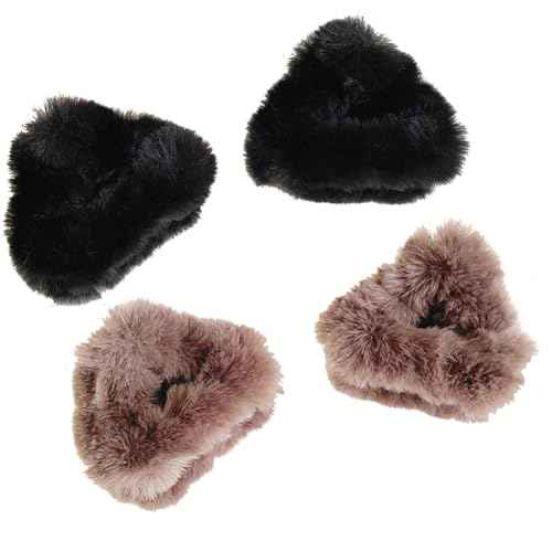 4Pcs Plush Cat Ears Hair Claw Clips Barrettes Forehead Hair Bangs Clip Headwear Halloween Cosplay Costume Hair Accessories for Women Girls, Black and Coffee
