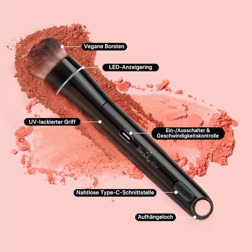 360¡Æ Electric Rotating Makeup Brush Set, 5 Vegan Brush Heads, Rechargeable Blending Face Brushes For Foundation, Blush, Powder, Bronzer, Contour, Highlight & Airbrush Finish, Flat Kabuki Brush