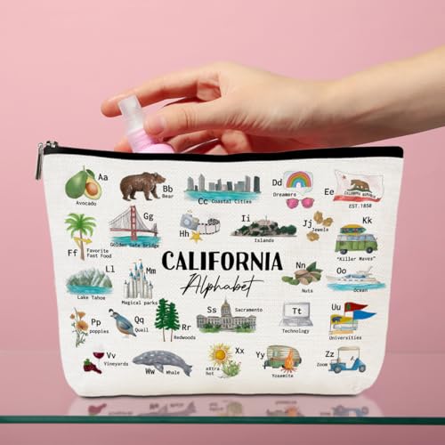 California Alphabet Cosmetic Bag Makeup Bag California Lovers Gift California Travel Souvenir Merch Vacation Friendship Gifts for Women California Lovers Girls Trip Gifts Favors Christmas Birthday