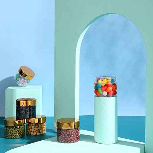 SATINIOR 24 Pieces Empty Clear Plastic Jars with Lids Round Storage Containers Wide-Mouth for Beauty Product Cosmetic Cream Lotion Liquid Butter Craft and Food (Gold Lid, 2 oz)