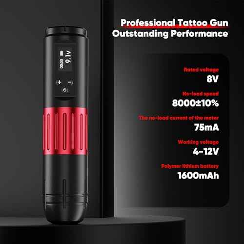 Professional Tattoo Gun Machine Kit, Wireless Rotary Tattoo Pen with 1,600 mAH Digital LED Display, Complete Beginner Tattoo Set with 20Pcs Cartridge Needles