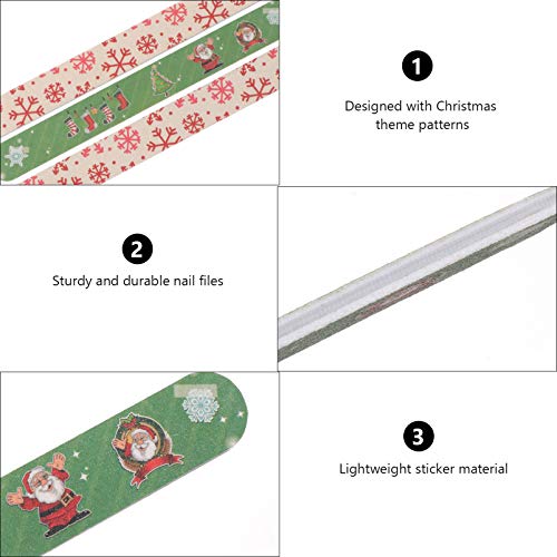 Beaupretty 24PCS Christmas Nail Files Christmas Emery Boards Xmas Tree Snowflake Santa Pattern Double Sided Nail Boards Nail Buffer for Natural Acrylic Nails