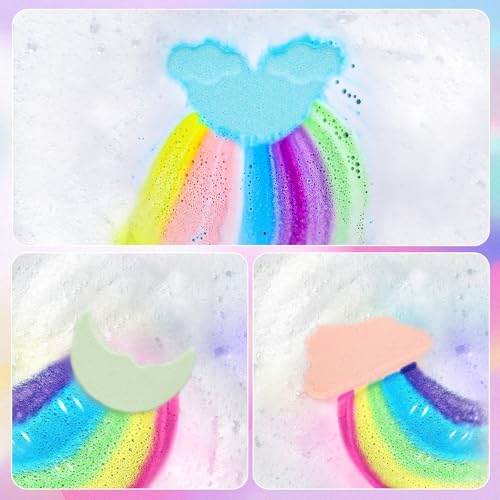 Rainbow Bath Bombs for Kids - 9 Pcs Handmade Natural Kids Bath Bombs, Organic Bubble Bath for Girls, Christmas Gifts for Kid Girls, Stocking Stuffers
