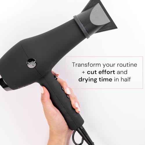 L'ANGE HAIR Soleil Professional Hair Dryer | 3 Heat Settings & 2 Airflow Settings | Cool Shot Locks-in Style | Professional Length Cord | Best Lightweight Hair for Smooth Blowouts (Black)