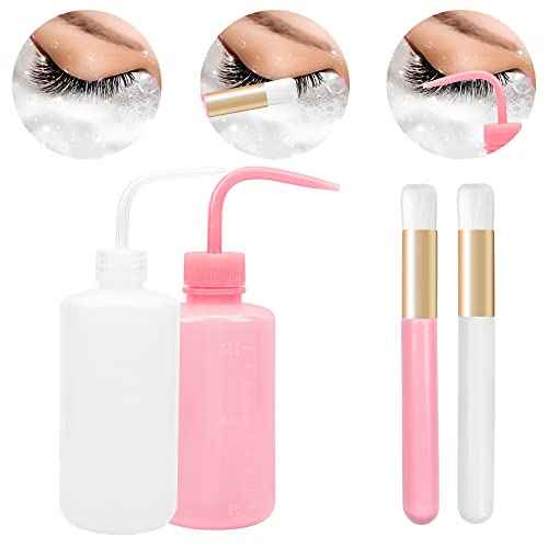 3 PCS Lash Shampoo Brush Sets With 1pcs 250 ML Plastic Satety Lash Tatoo Wash Bottles 2PCS Nose Blackhead Facial Cleaning Brush for Eyelash Extension Supplies (pink)