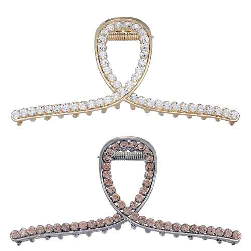 Large Rhinestone Embellished Hair Clips for Thick Hair - 5.2" Long Jumbo Bling Fancy Jaw Clips for Women and Girls