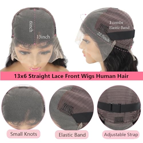 13x6 Lace Front Wigs Human Hair Pre Plucked 180% Density Straight Glueless Wig HD Transparent Human Hair Lace Front Wigs with Baby Hair Lace Front Wigs for Black Women (28 Inch)