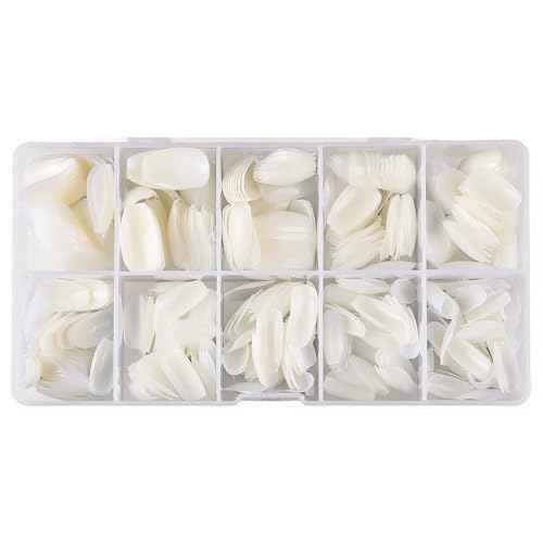 Acrylic Nails Tips Short Coffin 500PCS Ballerina Artificial False Nail Tip Full Cover 10 Sizes with Box for Art Salons & Home DIY (Natural)