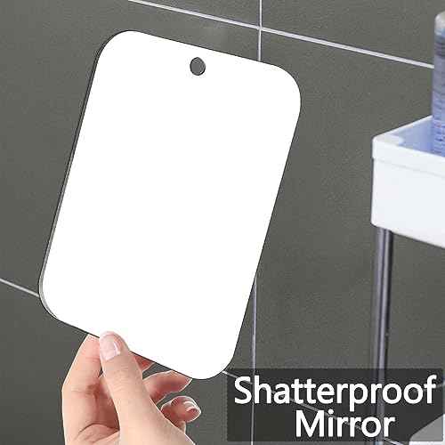 Shatterproof Shower Mirror Fogless for Shaving,(Medium 8x6 Inch) Anti Fog Shaving Mirror Holder NO-Drilling, No Fog Free Waterproof,Small Wall Mounted Bathroom Accessories Camping Hanging Men