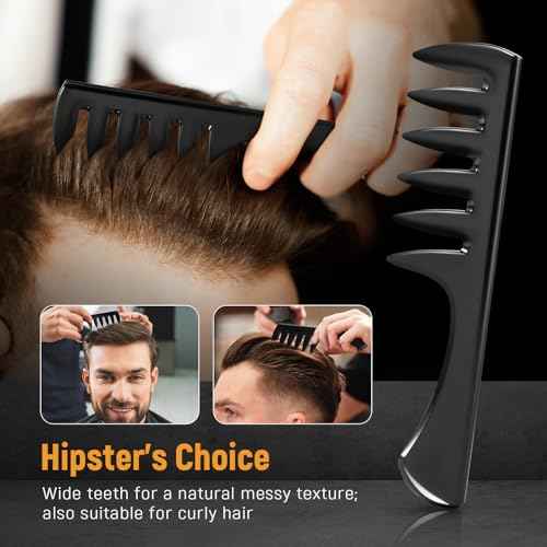 3Pcs Hair Styling Combs Set For Men - Black Barber Wide Tooth Texture Comb For Quiff, Pompadour, Slicked-back, Fauxhawk, Undercut