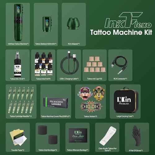 INKin Tattoo Gun Kit, Wireless Tattoo Machine with 2.0mm - 4.2mm Adjustable Stroke Length, Tattoo Machine Kit with 2Pcs Batteries 1600mah Power and Mixed Revo Tattoo Needles for Tattoo Pro