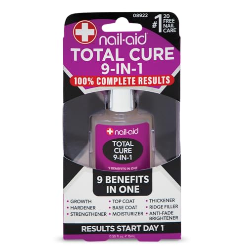 Nail-Aid Total Cure 9 in 1 Nail Treatment - Strengthen, Smooth, & Brighten Brittle Nails - Clear, 0.55 Fl Oz
