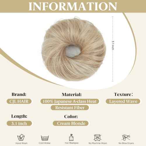 CJL HAIR 2PCs Small Cute Messy Bun Hair Piece for Thin Hair Women Mini Synthetic Curly Bun Scrunchies Updo Hairpieces Cream Blonde