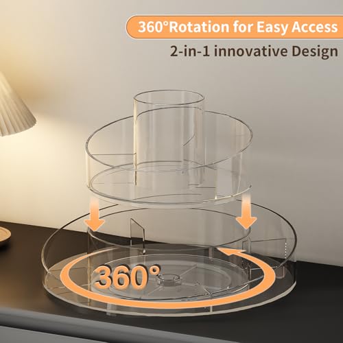 360¡Æ Rotating Makeup Organizer - Cosmetic Skincare Organizers Wish Brush Holder, Large Capacity Cosmetic Display Case for Vanity, Bathroom Countertop (Clear)