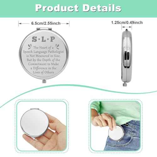 Speech Therapist Gifts Compact Makeup Mirror Speech Therapy Gifts for Women Speech Language Pathologist Gifts Appreciation Gifts Thanksgiving Birthday Gift for SLP Folding Makeup Mirror(Silver)