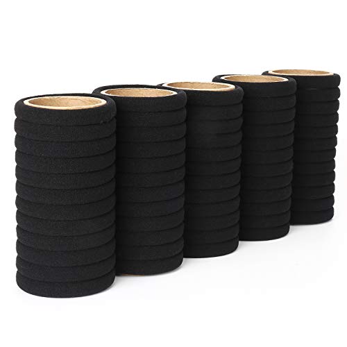 50PCS Black Hair Ties for Women, Cotton Seamless Hair Bands, Elastic Ponytail Holders, No Damage for Thick Hair, 2 Inch in Diameter, by Qarwayoc