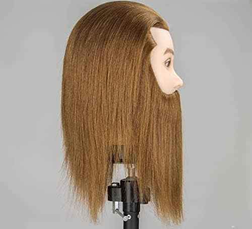 JMHAIR 12" Male Mannequin Head Human Hair styling Training Head Cosmetology Barber Mannequin Head (Brown With Beard)