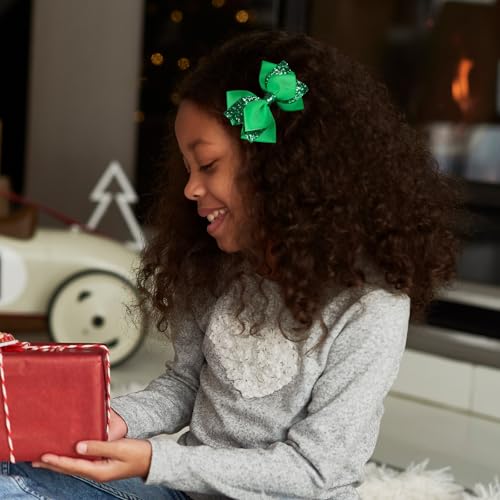 4" Glitter Christmas Green Hair Bow Clips Girls Sparkly Ribbon Sequin Bow Cheer Barrettes Alligator Hairpins for Teens Toddler Kids St Patrick's Day Easter outfit Dress Decor Accessories Gift