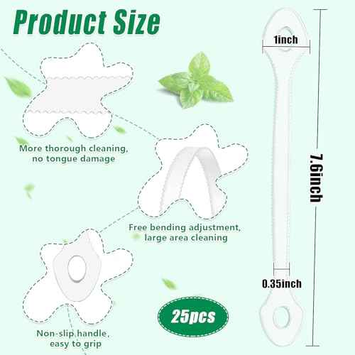 25 Count Disposable Tongue Scraper, Plastic Tongue Cleaner for Adults and Kids, Tongue Scrubber for Oral Care, Promote Fresh Breath