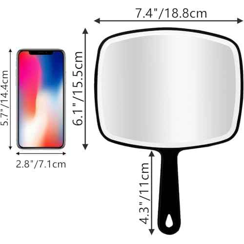 2Pcs Handheld Mirror, Portable Hand Mirror with Hanging Hole in Handle, Black 10.4" L x 7.4" W