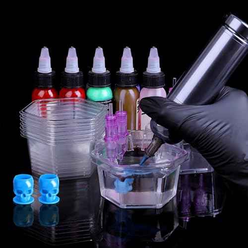 20PCS Hive Cups Disposable Tattoo Cartridge Needle Cup Holder Transparent Tattoo Needle Holder Plastic Ink Rinse Cups Stand Tattoo Cartridge Tray (Hexagon)