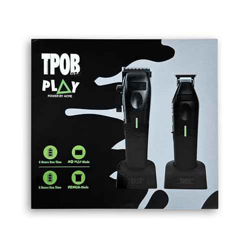 TPOB Play Barber Hair Clipper and Trimmer for Men 7500 RPM with Rubber Grips (Blackout 2 Set)