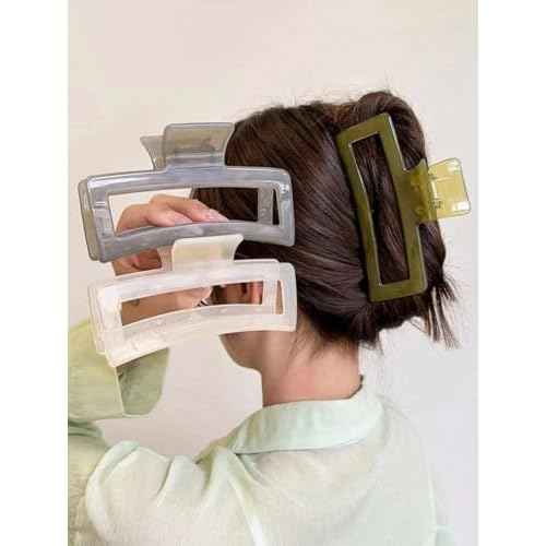 Extra Large Hair Claw Clips for Women, 5 Inch Unbreakable Large Rectangle Claw Clips for Thick Hair Neutral Huge Hair Clips Non-slip Hair Claws Tight Strong Hold Hair Claw for Women Girls 4 Packs