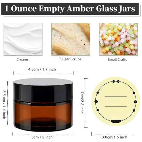 TUZAZO 1oz Glass Jars with Lids, 4 Pack Small Amber Glass Jars with Inner Liners & Stickers Refillable Empty Cosmetic Containers for Creams, Lotions, Body Butters, Powders