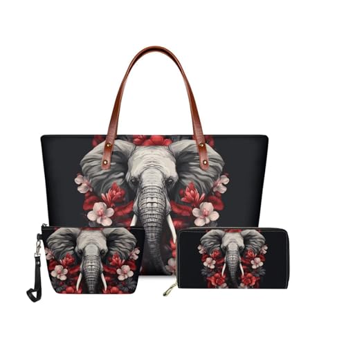 GIFTPUZZ Women Top Handle Bags Handbags with Zipper Leather Wallet Cash Card Phone Holder and Makeup Bag Set 3pcs