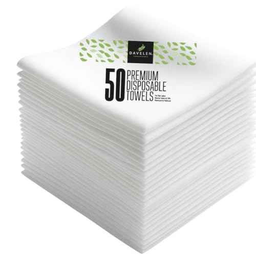 DAVELEN Disposable Large Luxury Towels (50-Count) Spa and Salon Quality Softness for Guests, Clients | Hair, Face, Body Use | Luxurious Comfort, Ecofriendly (050, 32x16 inches)