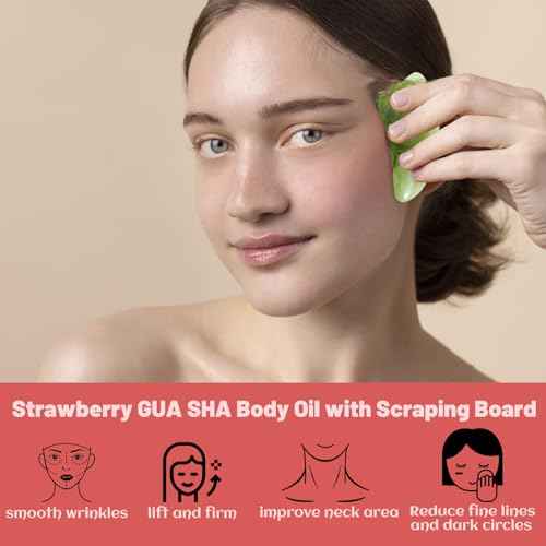 MR.A 2 Pack Strawberry Body Oil Juice Scented, Vitamin E Body Oil after Shower, Strawberry Shortcake Body Moisturizer Bath Oil for Dry Skin, Guasha Oil with Guasha Tool