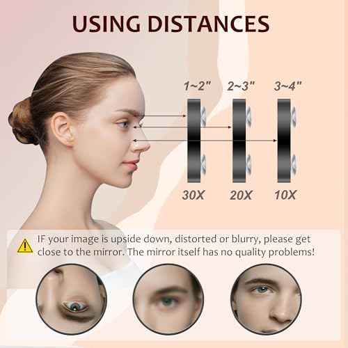 Magnifying Mirror, 10X & 20X & 30X Set, Magnified Mirrors 3.5" with Two Suction Cups, Travel Magnifying Mirror Set Comes with Portable Storage Bag, Compact Small Magnified Mirrors for Travel(Black)