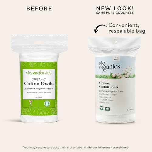 Sky Organics Organic Large Oval Cotton Pads, 100% Pure Organic Cotton, GOTS Certified Cotton, Dual Textured Design, for Makeup Removal, Cleansing, Toner Application w Ebook