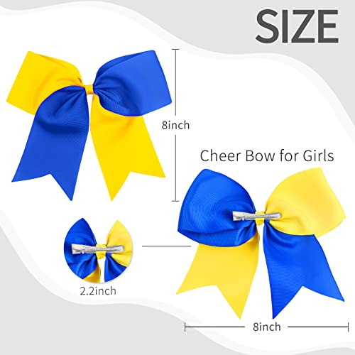 2PCS 8" Jumbo Cheer Bow Clip with Tails, Oaoleer Large Cheerleading Hair Bows for Girls Teen Softball Cheerleader Outfit Uniform (Yellow/Blue)