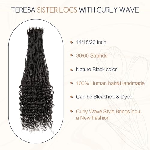 Teresa 0.2cm Micro Sister loc Extensions Human Hair Micro Locs Extensions Human Hair Interlocking Sisterlocks Sister Locs Curly Ends 100% Real Human Hair Dreadlock Extensions£¨14 Inch 60 Strands£©
