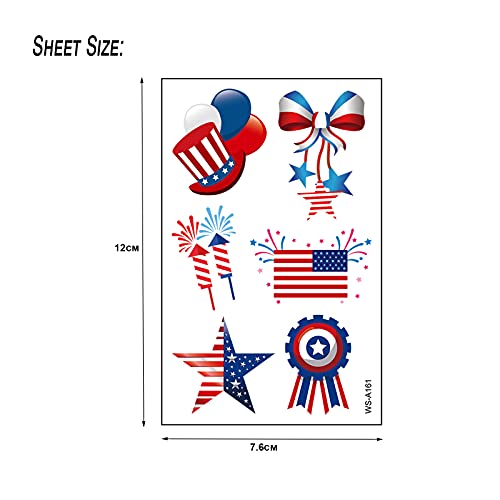 Temporary Tattoos, 90Pcs Independence Day Tattoos (10 Sheets) American Flag Red White & Blue Design USA Body Art Patriotic Stickers for Labor Day Memorial Day Decoration Party Supplies Flags