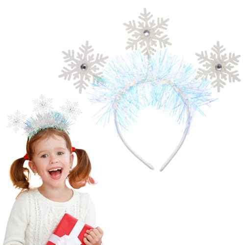 Ecuupas Christmas Headbands Snowflake Hairbands Glitter Snowflake Rhinestone Hair Hoop Xmas Headpiece Woman Girls Hair Decoration for Festival Holiday Winter Party Supplies