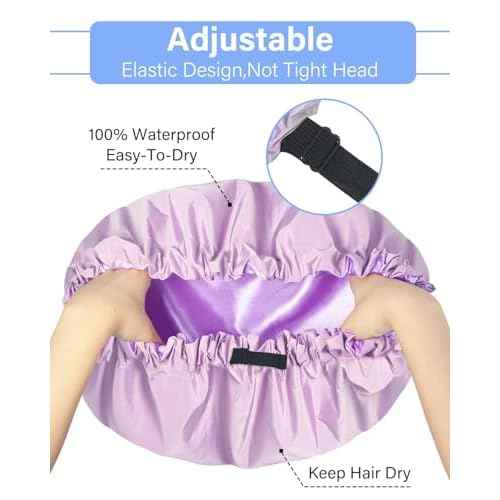 Aquior Shower Cap,Extra Adjustable Shower Caps for Women Double-Layer Waterproof Reusable Hair Cap, Large Size Hair Cap for All Hair,for Girls Spa Bath,Soft and Comfortable (Purple)