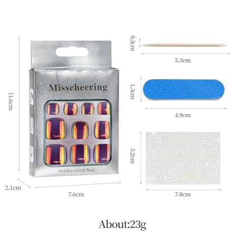 24PC Chrome Press on Toenails for Women Fake Toe Presson Nails Toe Nail Press ons with Sticky Tabs, 12 Size Fake Toenails Stick ons Acrylic Toes Nail Tips Kit Chrome Stick on Toes Nails-F