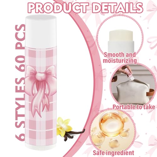 50 Pack Pink Bow Baby Shower Favors Bulk Lip Balm Girls Favors Gifts for Bachelorette Girls Pink Bow Moisturizing Lip Care Pretty lipstick Birthday Thanksgiving Christmas Party Supplies (pink bow)