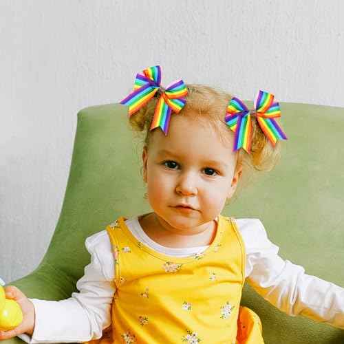 Pride Day Rainbow Hair Bow with Clip Rainbow Bows for Girls Gold Glitter Bow Hairstyle Hairpin Candy Fruit Colorful Rainbow Lovely Non-slip for LGBT Women Girls Party 2PCS, style2