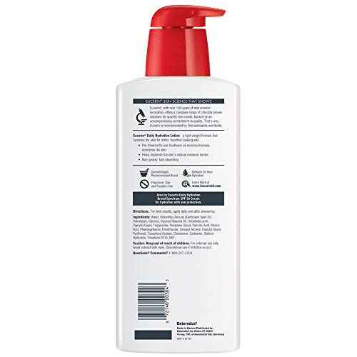 Eucerin Daily Hydration Body Lotion, Unscented Body Lotion for Sensitive Dry Skin, 16.9 Fl Oz Pump Bottles, 3 Pack