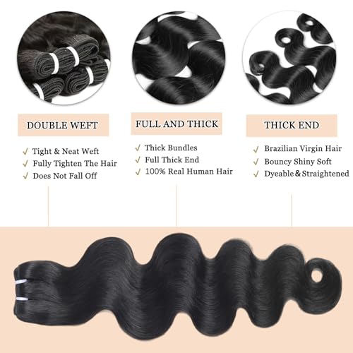 Human Hair Bundles Body Wave 14 16 18 20 Inch 12A Brazilian Hair Body Wave Bundles 100% Unprocessed Virgin Hair Natural Color for Black Women