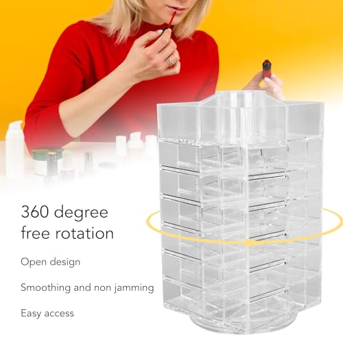 Lipstick Holder, 360 Rotating Cosmetic Lipsticks Tower Spinning Lipgloss Storage Display Holder, 53 Slots Lipsticks Organizer Clear Acrylic Cosmetic Display Case