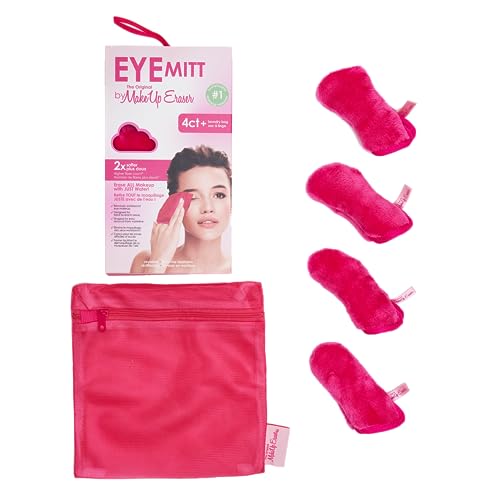 Eye MITT by The Original MakeUp Eraser, Erase All Eye Makeup With Just Water, Including Waterproof Mascara, Eyeliner, and More! Pack of 4 Mitts + laundry bag