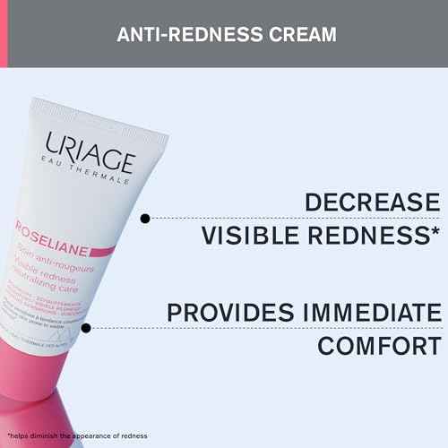 Uriage Roseliane Anti-Redness Cream with Green Pearls, Shea Butter, Ginseng & Algae Extracts | Soothes, Hydrates, Reduces Visible Redness, Paraben-Free, Non-Comedogenic, 40 mL / 1.35 oz