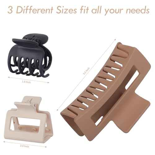 Medium Claw Hair Clips Set for Women - 3 Styles, 9 pcs Rectangle Clips for Thick Hair, Square Clips for Thin Hair - Brown